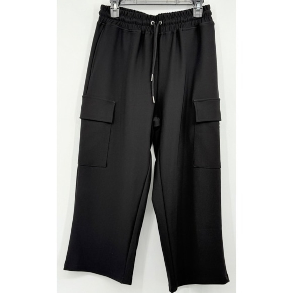 Ebb & Flow Athleisure Black Highwaist Sport Crop Wide Leg Cargo Pants L Athletic